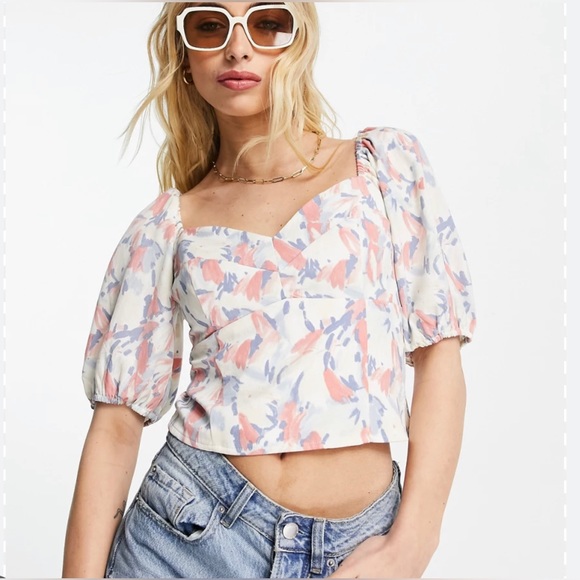 Abercrombie Floral Corset Puff Sleeve Top - Size XS - Picture 1 of 5